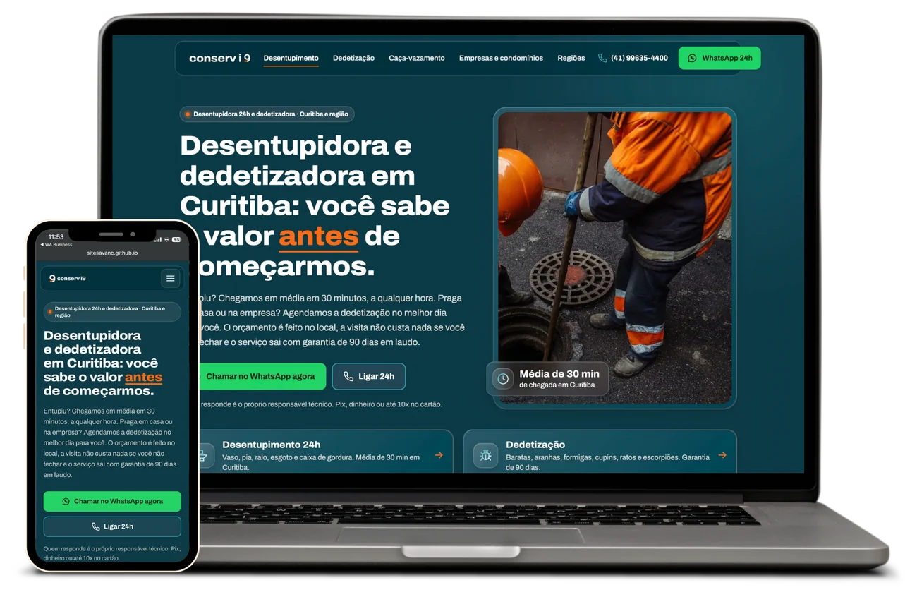 Site de Conserv i9 apresentado em computador e celular