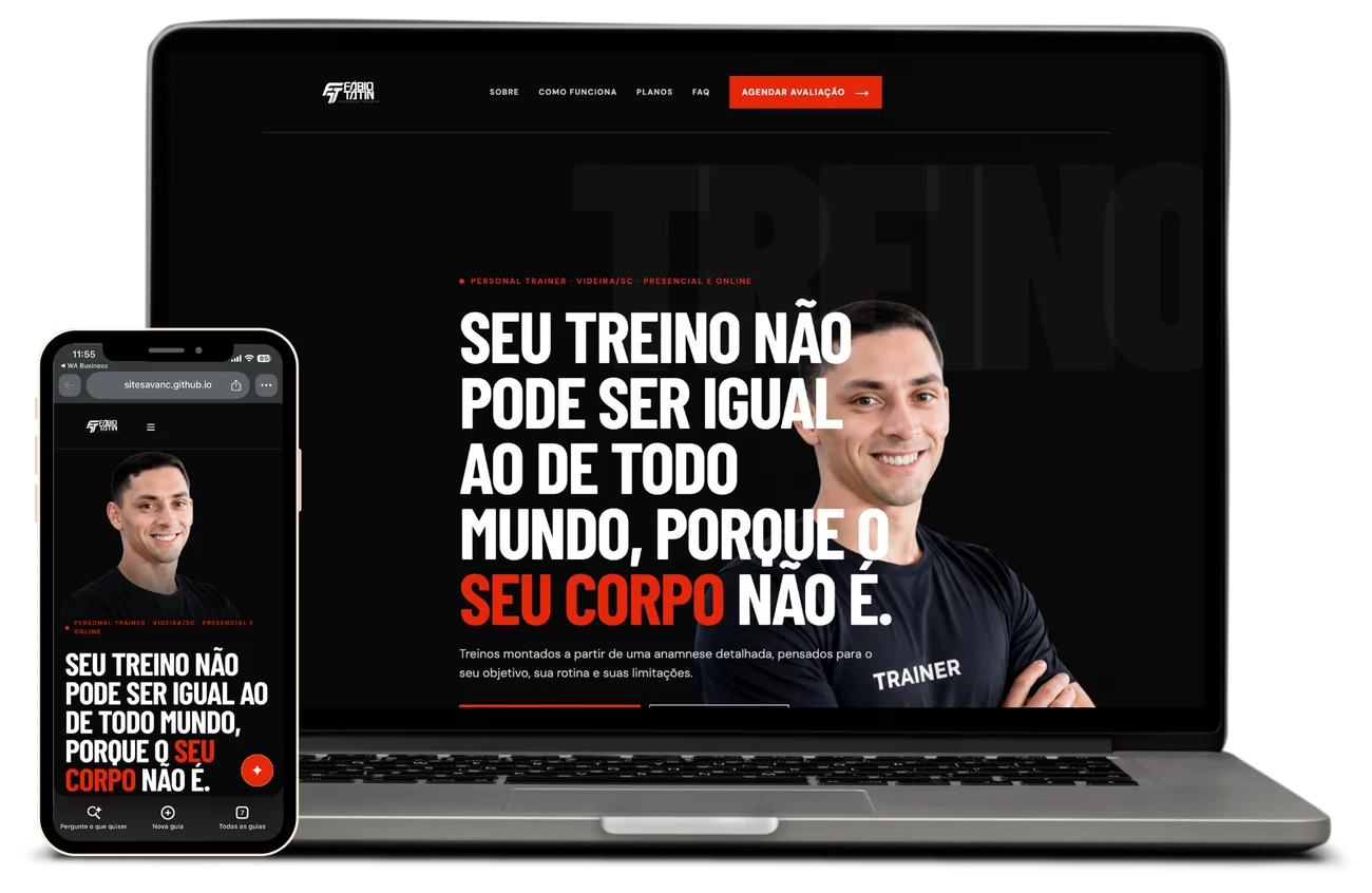 Site de Fábio Tatin apresentado em computador e celular