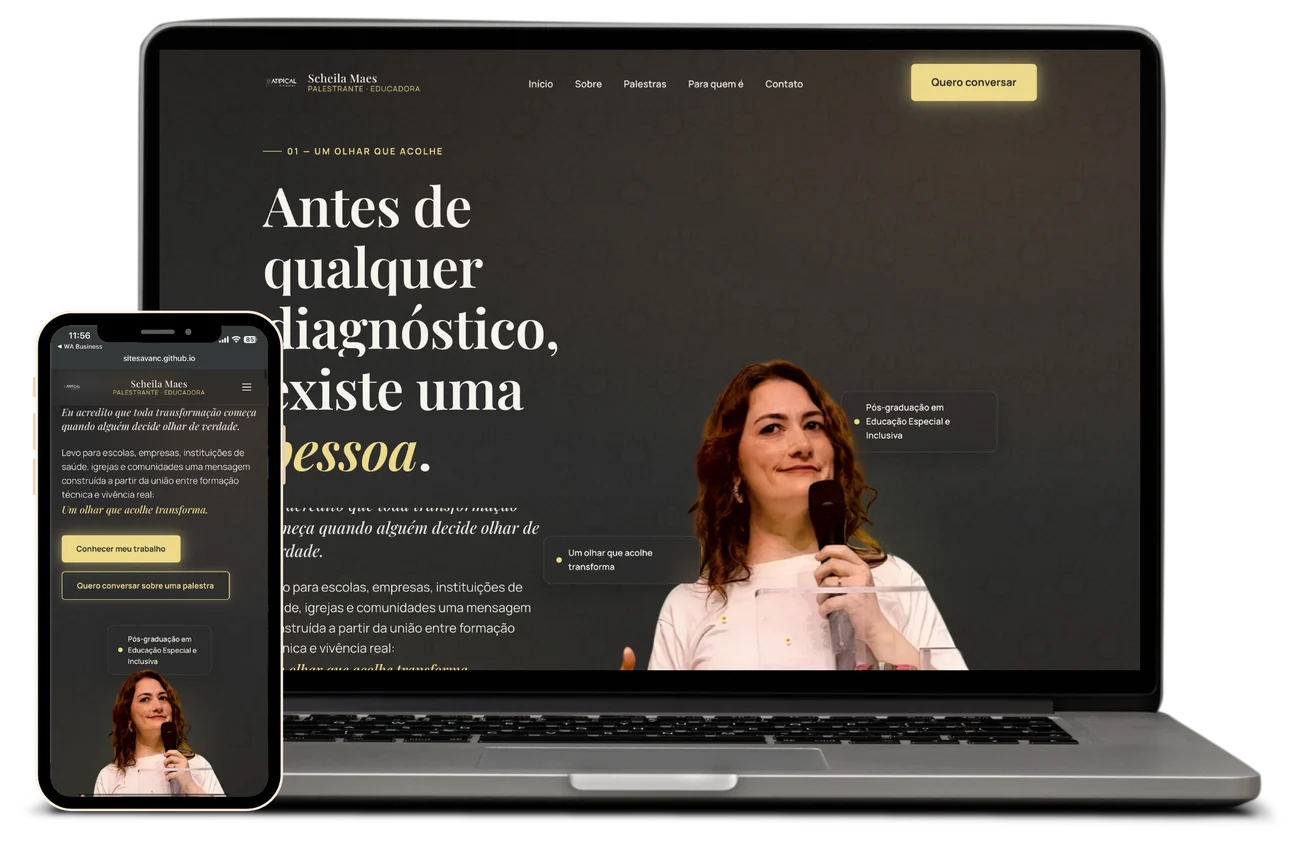 Site de Scheilamar Tosta apresentado em computador e celular